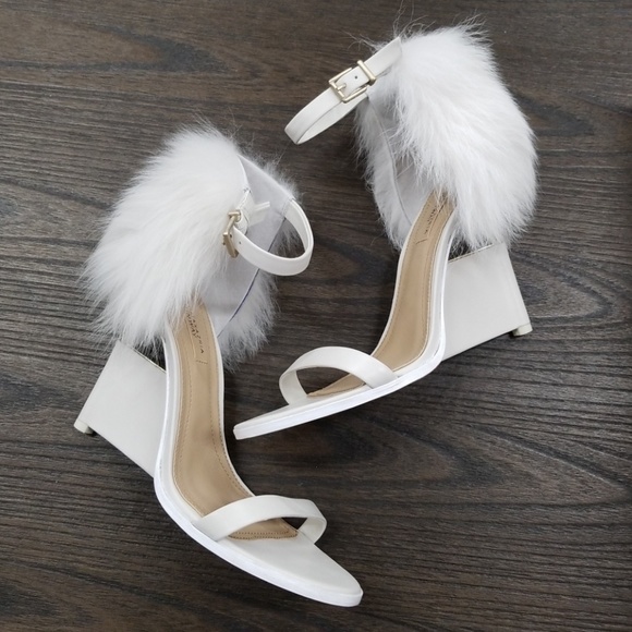 BCBGMaxAzria Shoes - BCBGMaxAzria RUNWAY faux fur white heels sz 9